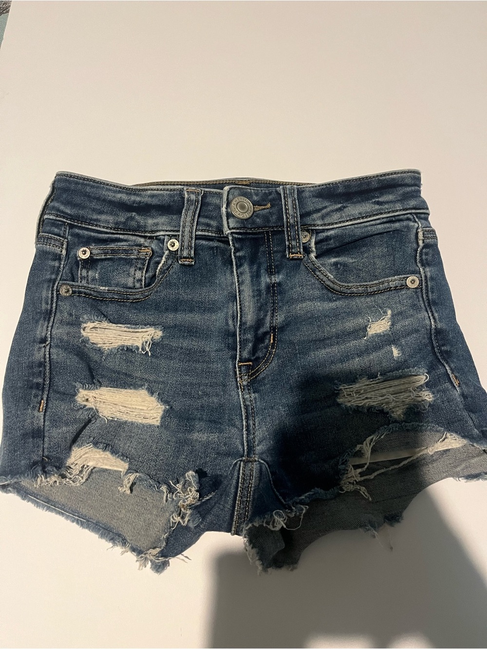 American Eagle Outfitters Distressed Dark Blue Denim Cutoff Shorts